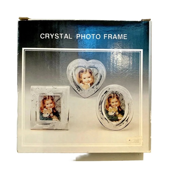 Vintage 24% Lead Crystal Photo Frame Heart Etched Flowers Clear Wedding Picture - Picture 9 of 11